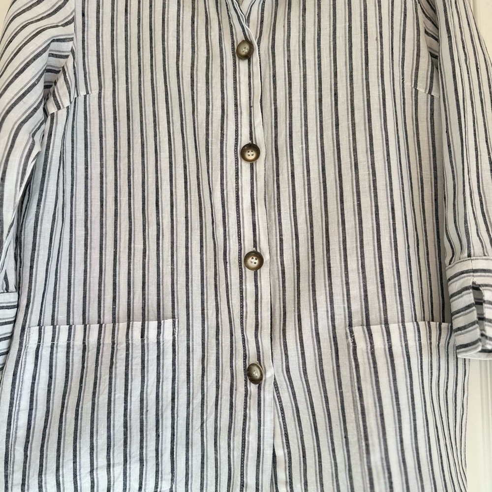Coldwater Creek Womens Gray Striped 100% Linen 3/4 Sleeve Shirt XL Lagenlook Top - Picture 3 of 11